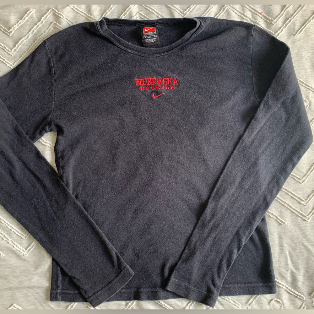 Black Nike Team Nebraska Huskers Embroidered Long Sleeve Scoop Neck Tee